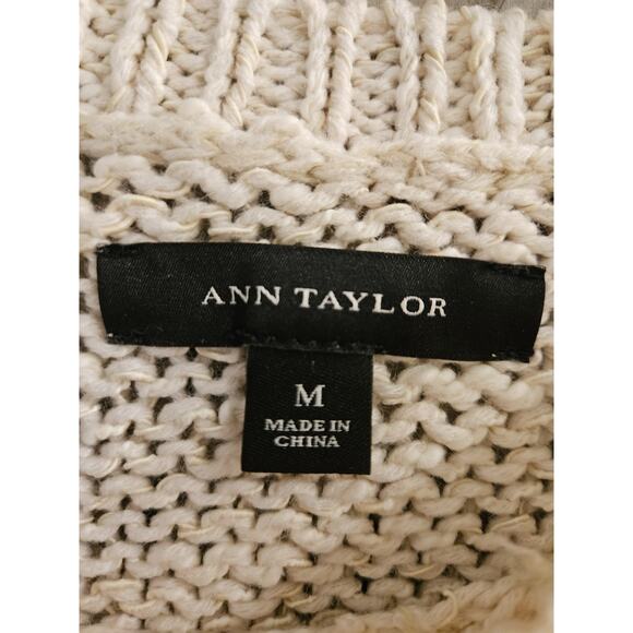 Ann Taylor Warm Toned Cream Marled Crew Neck Slouchy Sweater Size M Wool Blend - Picture 2 of 8